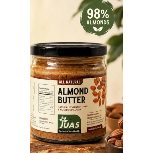 JUAS Almond Butter - Compact, Travel-Friendly Jar of Natural Almond Butter for Daily Nutrition, Fitness Support, and Healthy Snacking