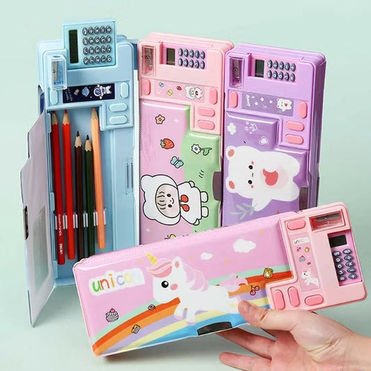 Pencil Box with Calculator – Multi-Function School Stationery Box for Kids