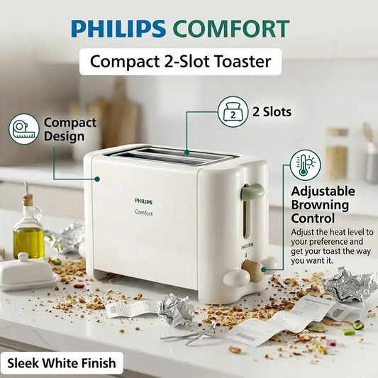 Philip Toaster - HD4815/28 - Its Slim Footprint Fits Any Kitchen, While The Removable Crumb Tray Keeps Your Countertop Clean