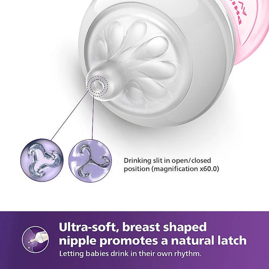Philips Avent Bottle Nat 3.0 9oz Pink 1P - SCY903/11 - Breast-Shaped Teat, Anti-Colic Valve, And A Soft Pink Design. Perfect For Parents Who Love A Touch Of Colour