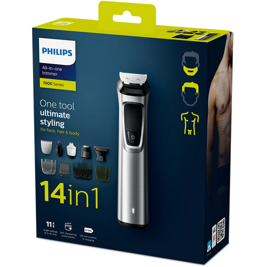 Philips Multi Purpose Grooming - MG7720/15 - SteelPrecision Blades, Smart BeardSense Motor Technology, 15 Attachments, And a 120-minute Battery