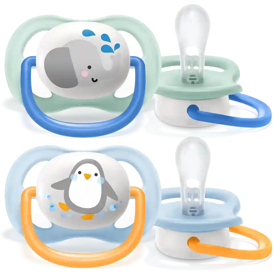 Philips Avent Soother Pacifier Air 0-6M Boy Elephant - SCF080/05 - Ultra-Lightweight Silicone Teat And A Cute Elephant-Themed Shield