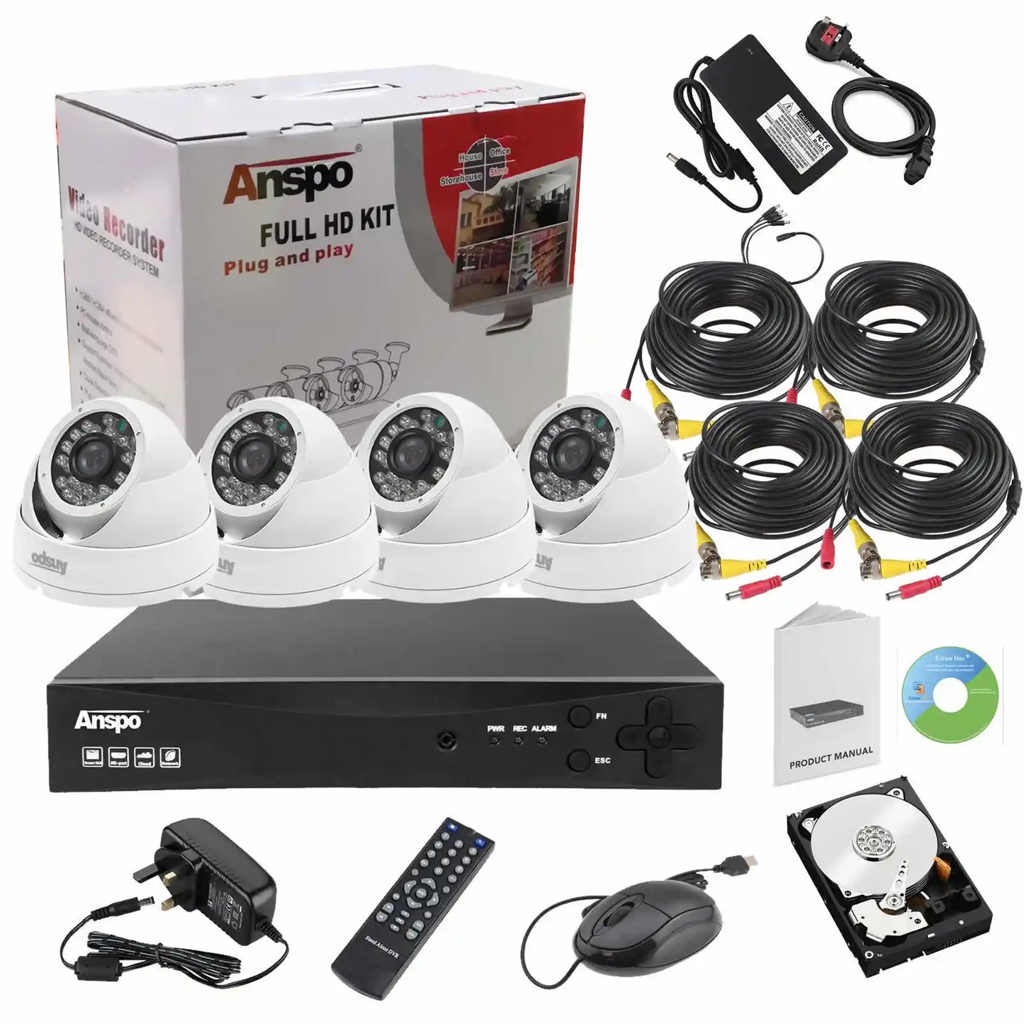 4 Camera 5MP Wired CCTV Security Kit – XVR with Bullet Cameras
