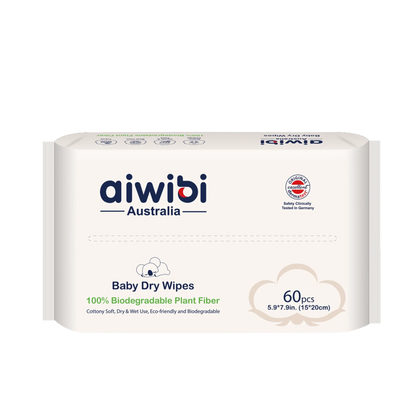 Aiwibi Dry Wipes - 60 pcs Per Pack - Pack Of 3 - Plant-Based, Biodegradable Wipes Designed For Newborns, Infants, And Sensitive Skin