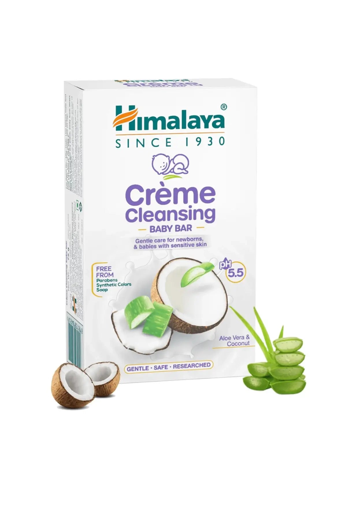 Himalaya Creme Cleansing Baby Bar | Virgin Coconut Oil & Aloe Vera Extracts | Gentle & Moisturizing Baby Care