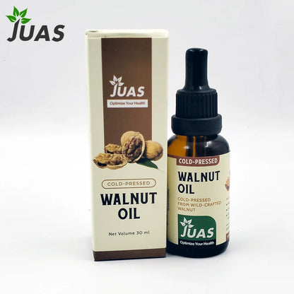 JUAS Walnut Oil - Pure Cold-Pressed Oil Made From High-Quality Walnut Kernels And Packaged In An Amber Glass Bottle With a Dropper