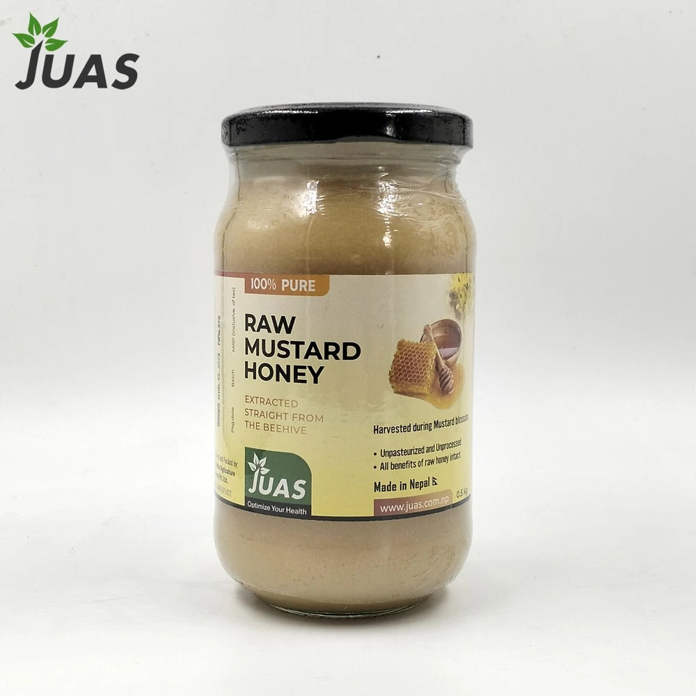 JUAS Raw Mustard Honey - Harvested from Mustard Flower Fields And is Commonly Used as a Natural Sweetener, Immunity-Supporting Food, and Healthy Sugar Alternative