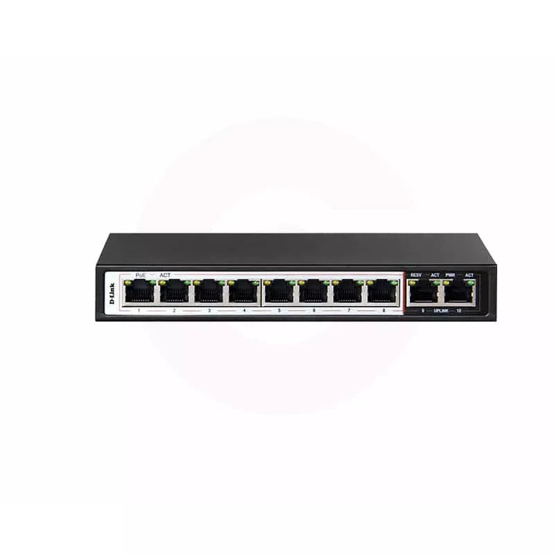 10-Port PoE Switch with 8 PoE Ports &amp; 2 Gigabit Uplink Ports – 140W Network Switch
