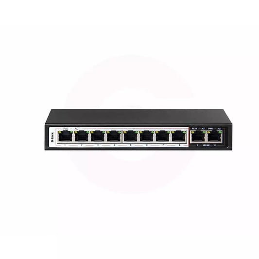 10-Port PoE Switch with 8 PoE Ports &amp; 2 Gigabit Uplink Ports – 140W Network Switch