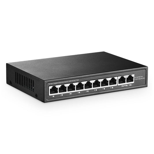 10 Port PoE Switch – 8 PoE Ports with 2 Uplink Ports for CCTV & Network Installations