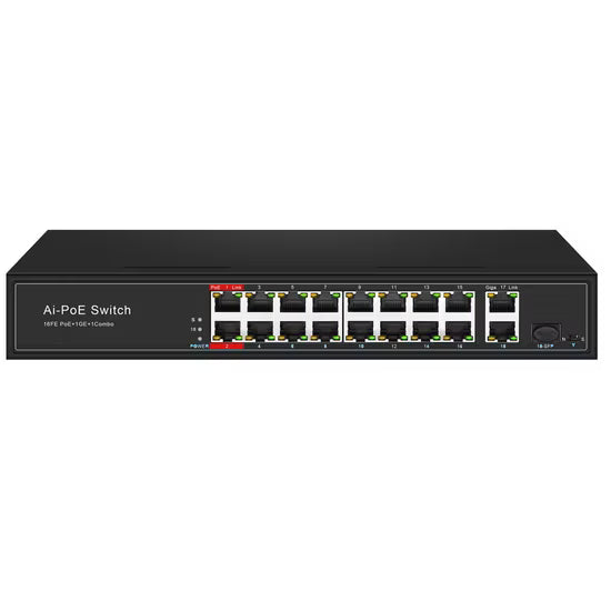 19 Port PoE Switch – 16 PoE Ports with 3 Uplink Ports for CCTV &amp; Network Installations