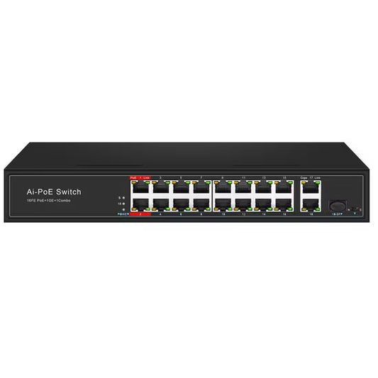 19 Port PoE Switch – 16 PoE Ports with 3 Uplink Ports for CCTV &amp; Network Installations