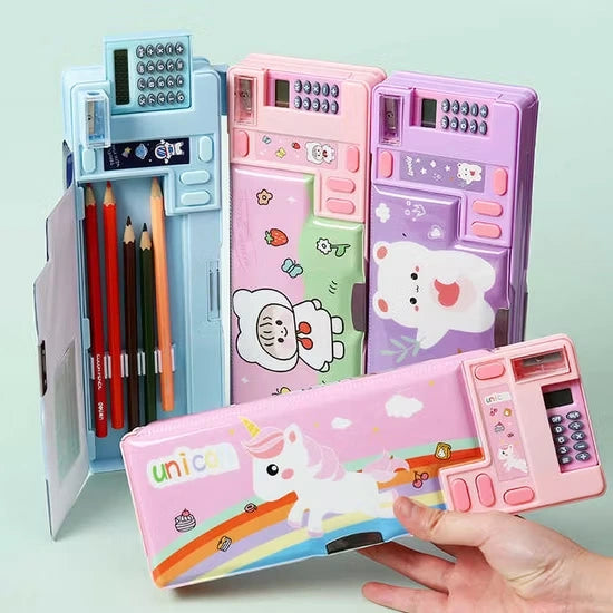 Pencil Box with Calculator – Multi-Function School Stationery Box for Kids