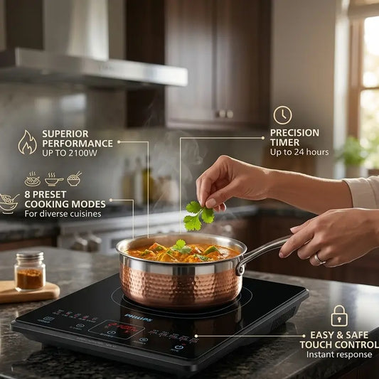 Philip Induction Cooker - HD4911/00 - A Straightforward Rotary Knob Controls 6 Power Settings, While 4 Quick‑Access Presets Get Dinner Started In Seconds