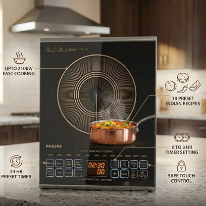 Philip Induction Cooker - HD4938/01 - Advanced Touch Controls, 2100 W Power And A Keep‑Warm Function Make It A Stylish And Practical Addition To Any Kitchen