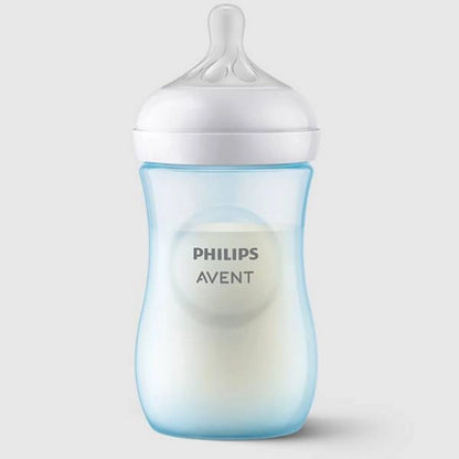 Philips Avent Bottle Nat 3.0 9oz Blue 1P - SCY903/21 - Breast-Shaped Teat, Anti-Colic Valve, And A Soft Blue Design. A Colourful Choice For Feeding Time
