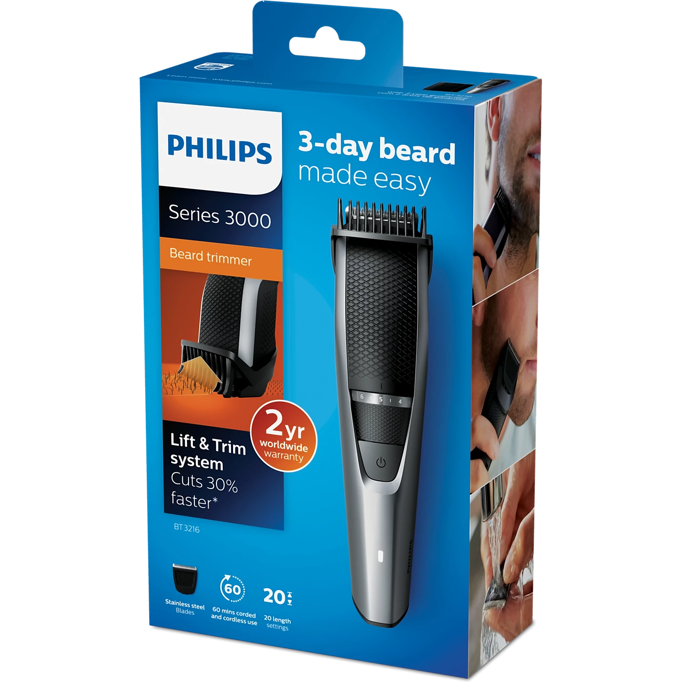 Philips Beard Trimmer - BT3216/14 - With 20 Lock-In Lengths, 60-Minute Battery, And Quick Charge, It's The Complete Beard Grooming Solution