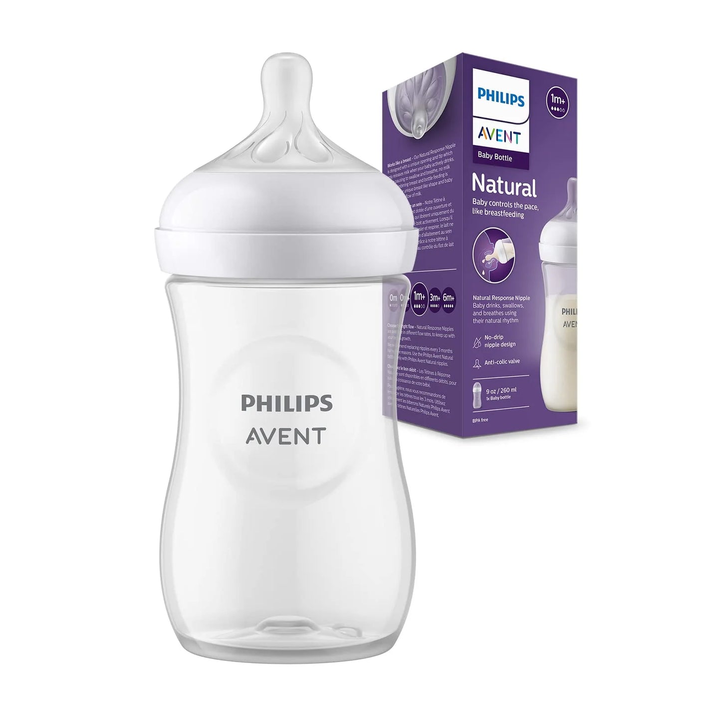 Philips Avent Bottle Nat 3.0 9oz 1P - SCY903/01 - The Signature Breast-Shaped Teat, Anti-Colic Valve, And A Larger Capacity Ideal For Older Babies And Bigger Feeds