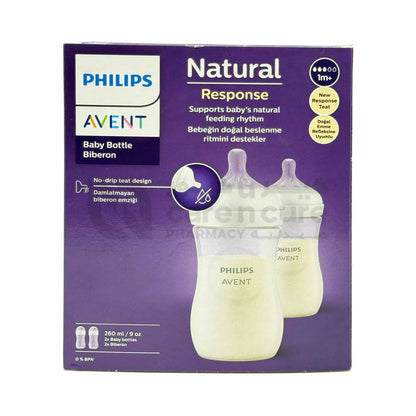 Philips Avent Bottle Nat 3.0 9oz 2P - SCY903/02 - Natural 3.0 Bottles With Flow 3 Teats And Anti-Colic Valves. Convenient Value Pack For Parents Of Older Babies