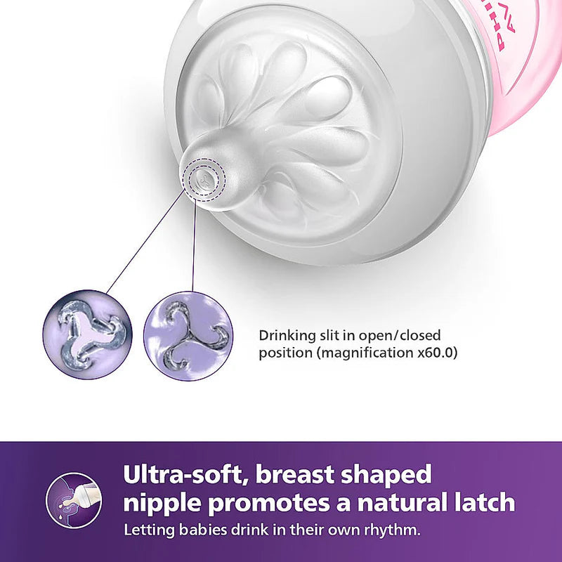 Philips Avent Bottle Nat 3.0 9oz Pink 1P - SCY903/11 - Breast-Shaped Teat, Anti-Colic Valve, And A Soft Pink Design. Perfect For Parents Who Love A Touch Of Colour