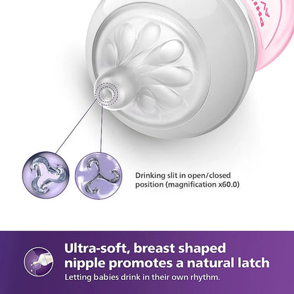 Philips Avent Bottle Nat 3.0 9oz Pink 1P - SCY903/11 - Breast-Shaped Teat, Anti-Colic Valve, And A Soft Pink Design. Perfect For Parents Who Love A Touch Of Colour