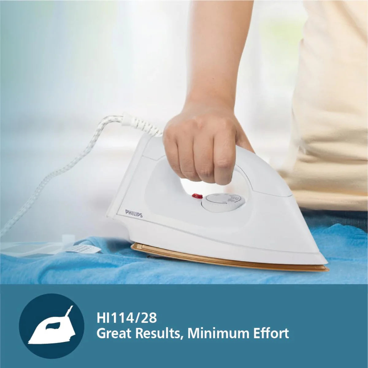 Philips Dry Iron - HI114/28 - Faster Heat-Up And Better Wrinkle Removal With 1000 W Of Power And A Smooth Non-Stick Soleplate