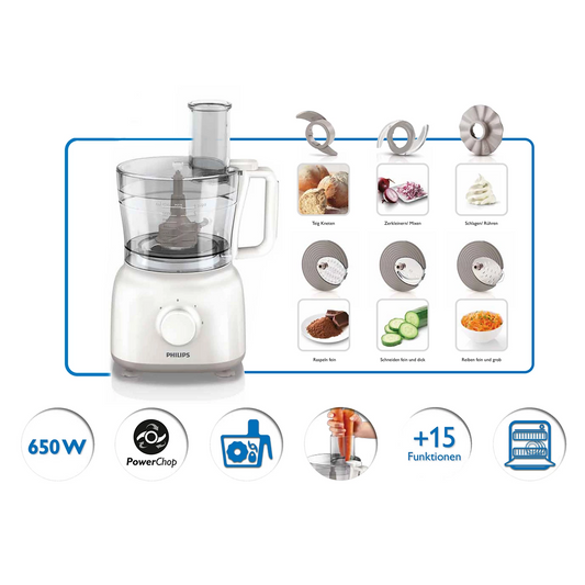 Philips Food Processor / Prep - HR7627/00 - With A 2.1 L Processing Bowl, Stainless Steel Discs, And Kneading Tool, It Covers Chopping, Slicing, Shredding, Blending, And Dough Making
