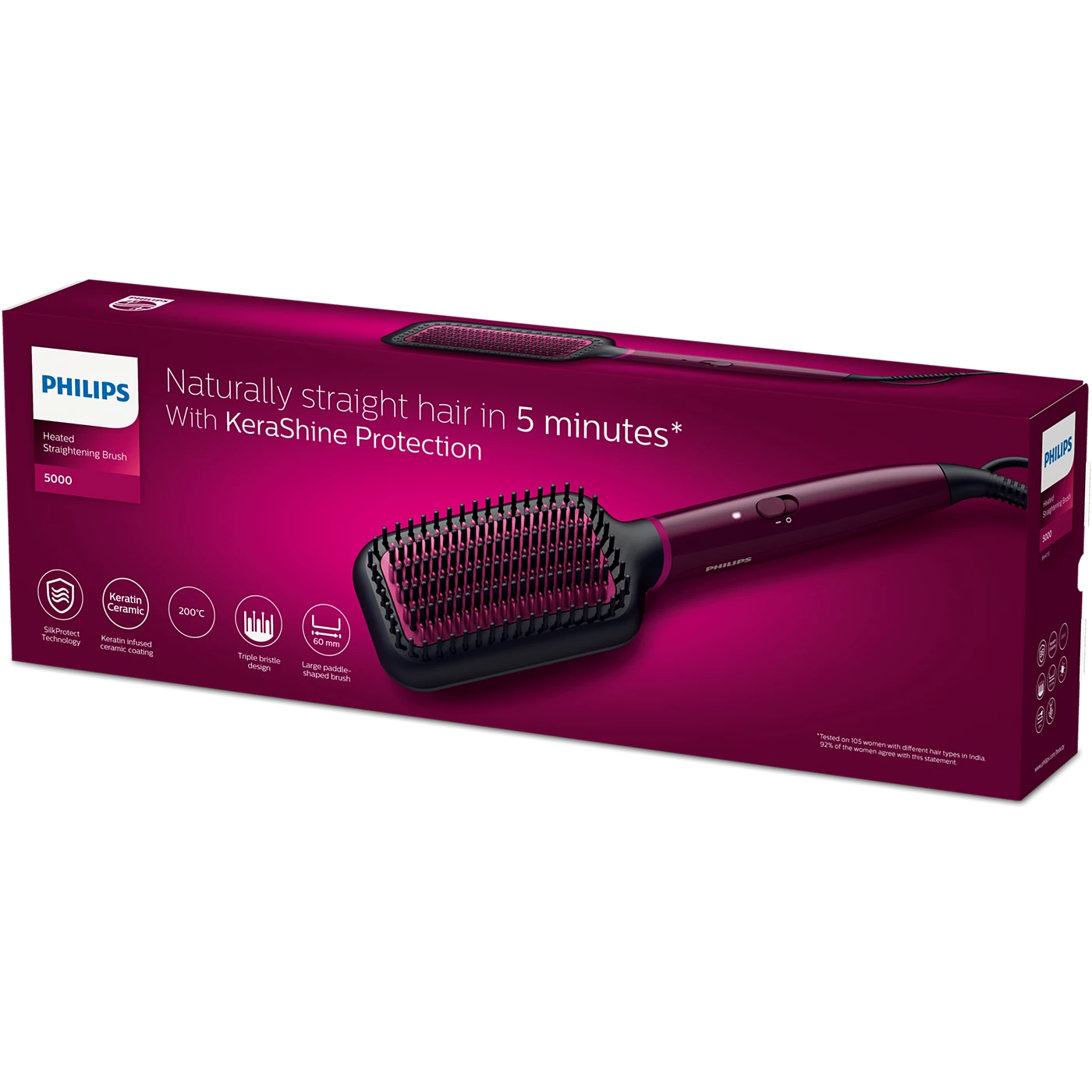 Philips Hair Brush - BHH730/00 - Ceramic-Coated Bristles And A Simple One-Temperature Design