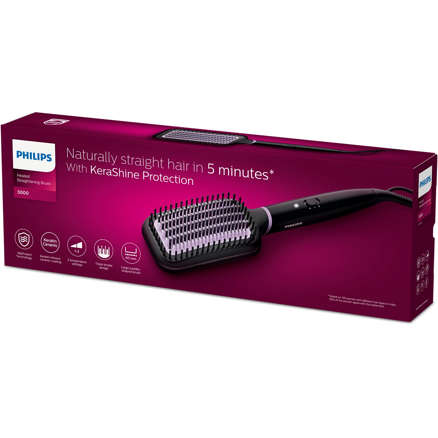 Philips Hair Brush - BHH880/10 - Uses Ionic Technology And Ceramic-Coated Bristles To Smooth And Shine Hair