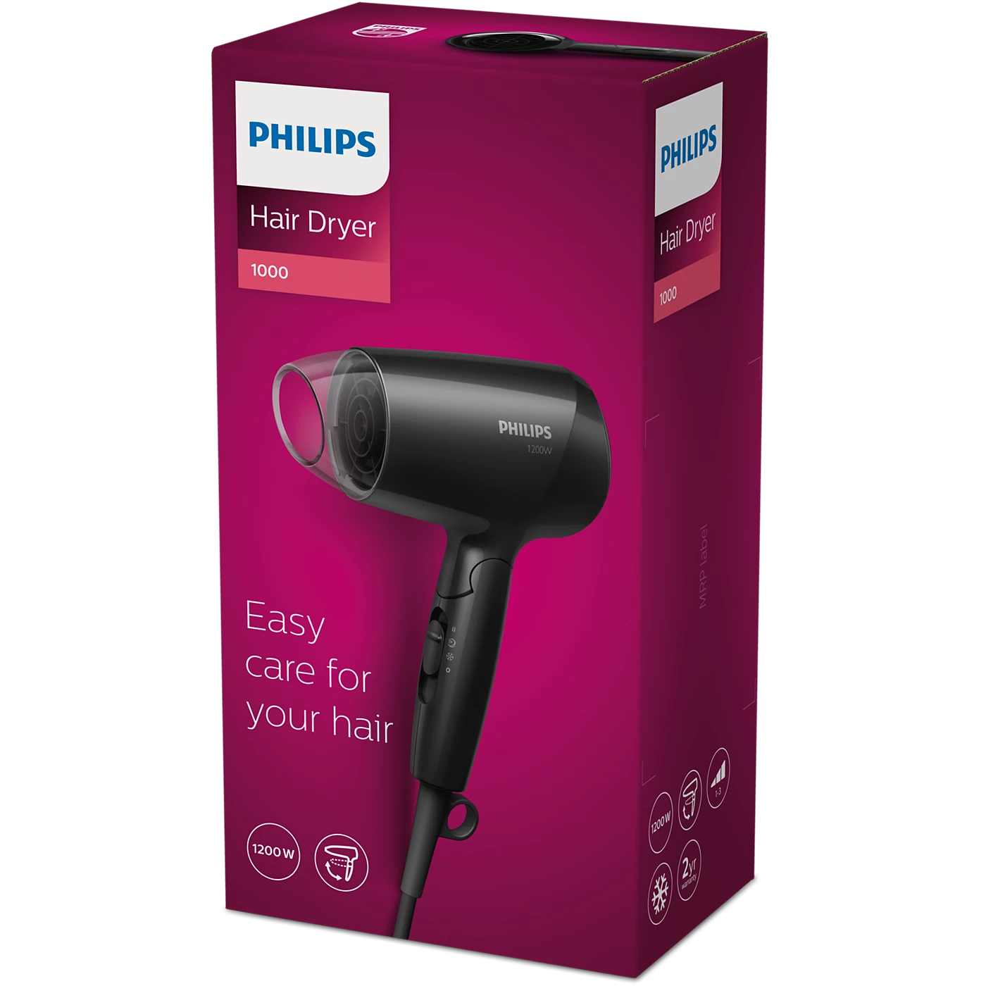 Philips Hair Dryer - BHC010/10 - 1200 W Of Power, 2 Heat Settings, And A Compact Design That Fits Easily In Luggage