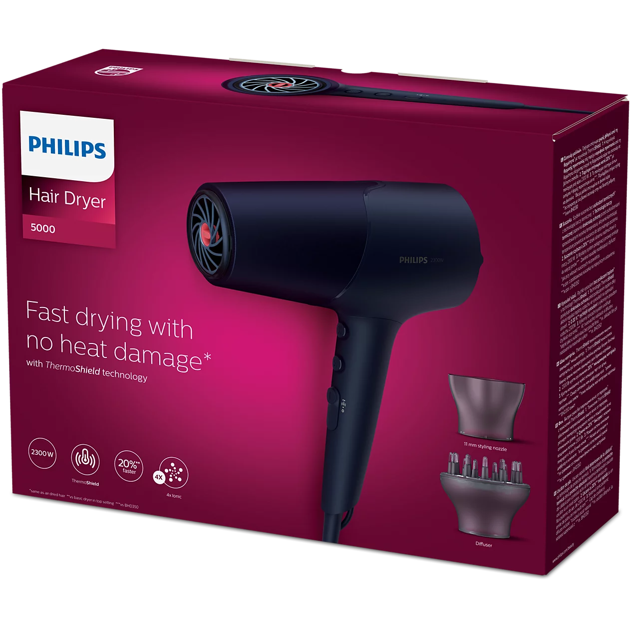 Philips Hair Dryer - BHD510/00 - Combines 2300 W of Power With Ionic Conditioning For Frizz-Free Shine