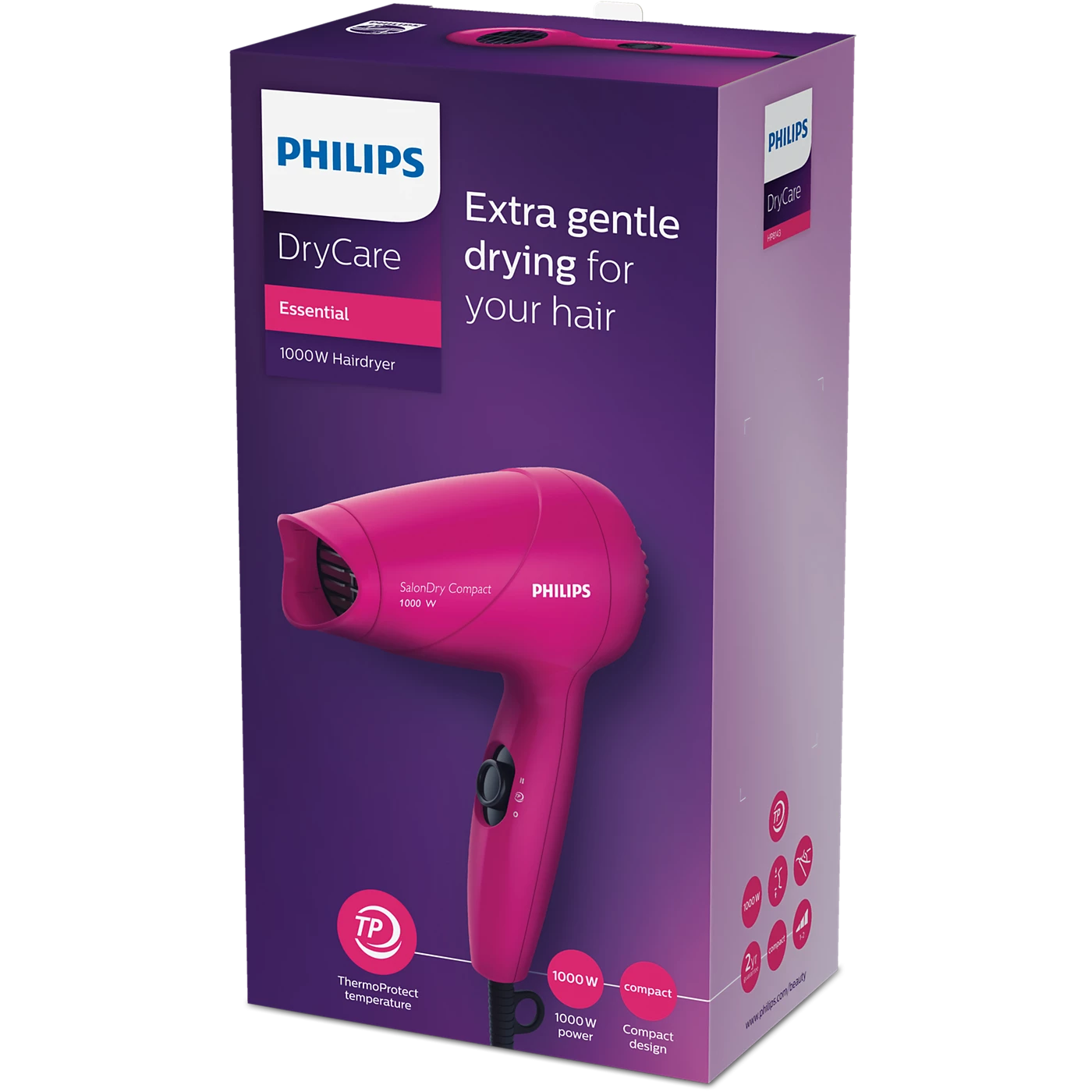 Philips Hair Dryer - HP8143/00 - Quick, Compact Drying For Travel And Everyday Touch-Ups With 2 Heat Settings