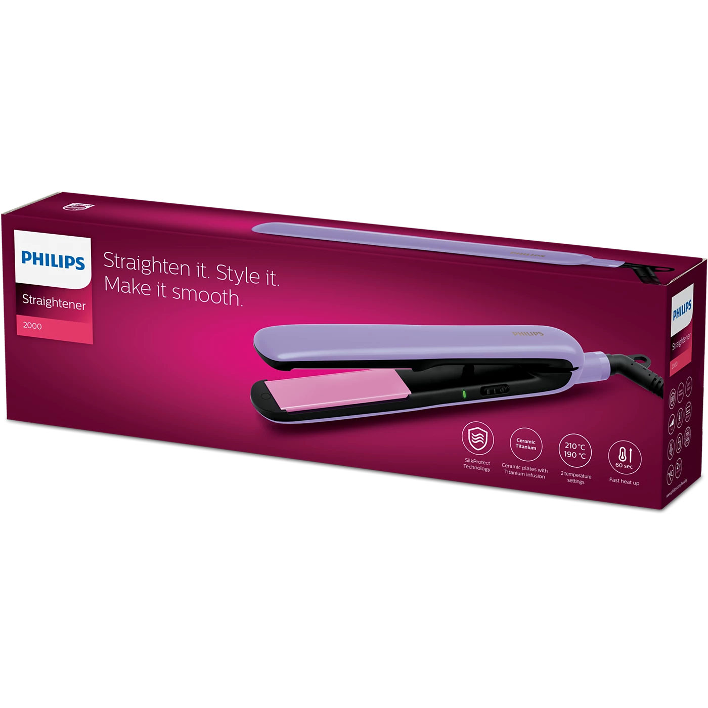 Philips Hair Straightener - BHS393/40 - Extra-Long 100 Mm Ceramic Floating Plates, 6 Temperature Settings Up To 210°C, And Thermoshield Technology