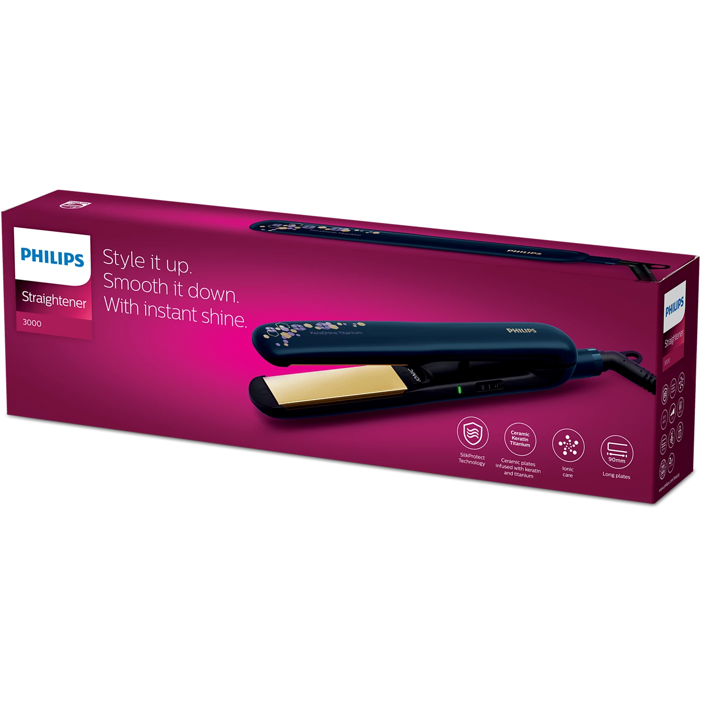 Philips Hair Straightener - BHS397/40 - Keratin-Infused Ceramic Floating Plates, 6 Temperature Settings Up To 210°C, And Thermoshield Protection