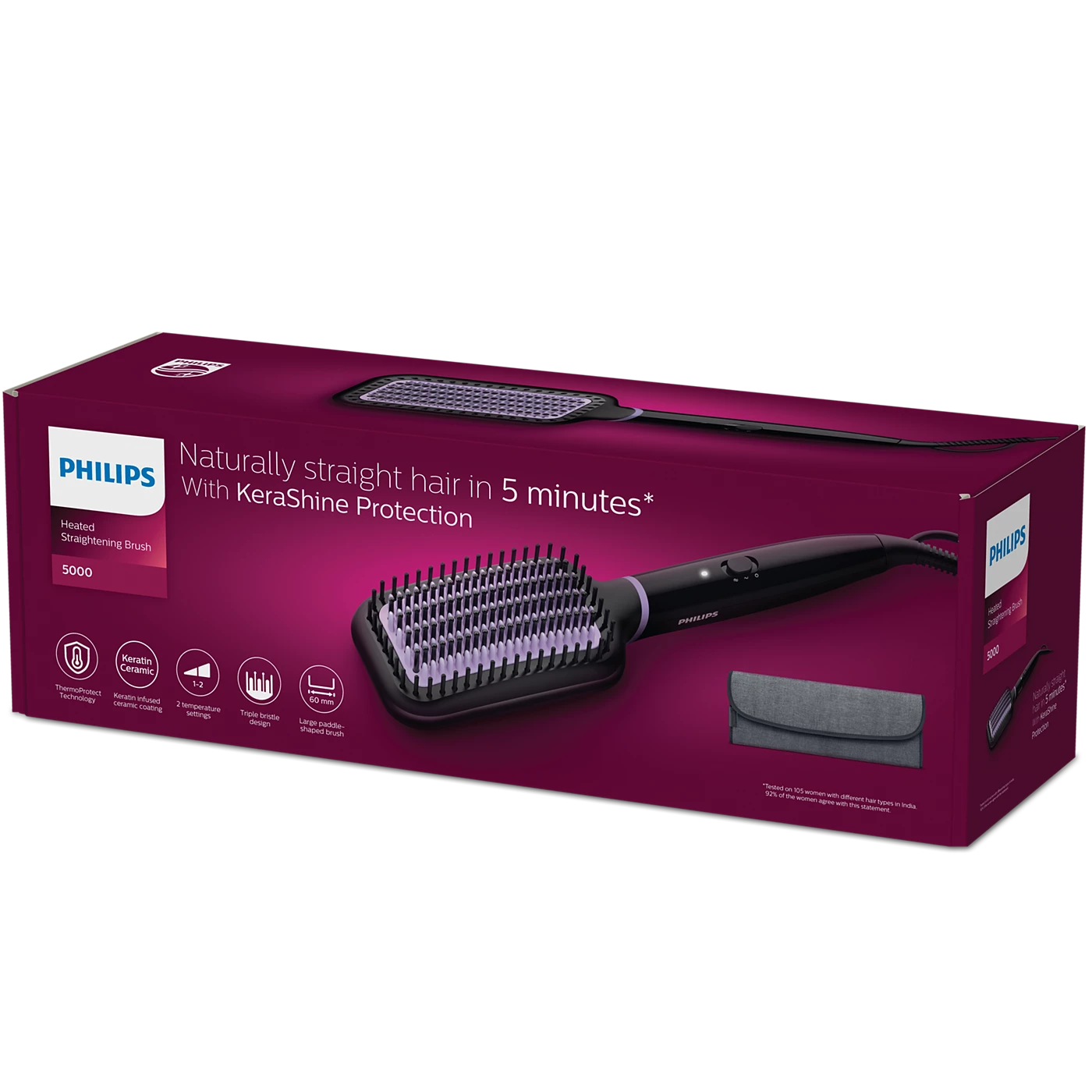 Philips Hair Brush - BHH896/10 - Gentle On Hair, It Reduces Frizz And Adds Shine Without Clamping Or Pulling
