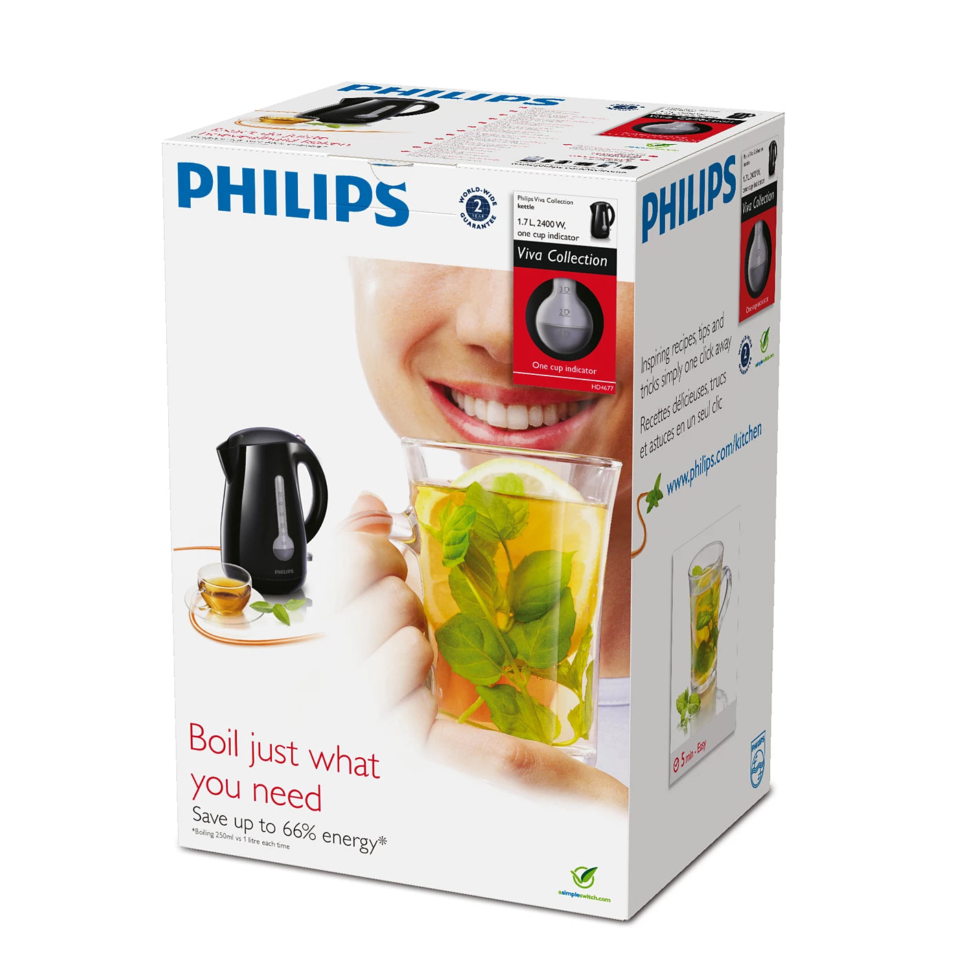 Philips Kettle - HD4677/20 - 2400 W Element, Stainless Steel Body, And 1.7 L Capacity