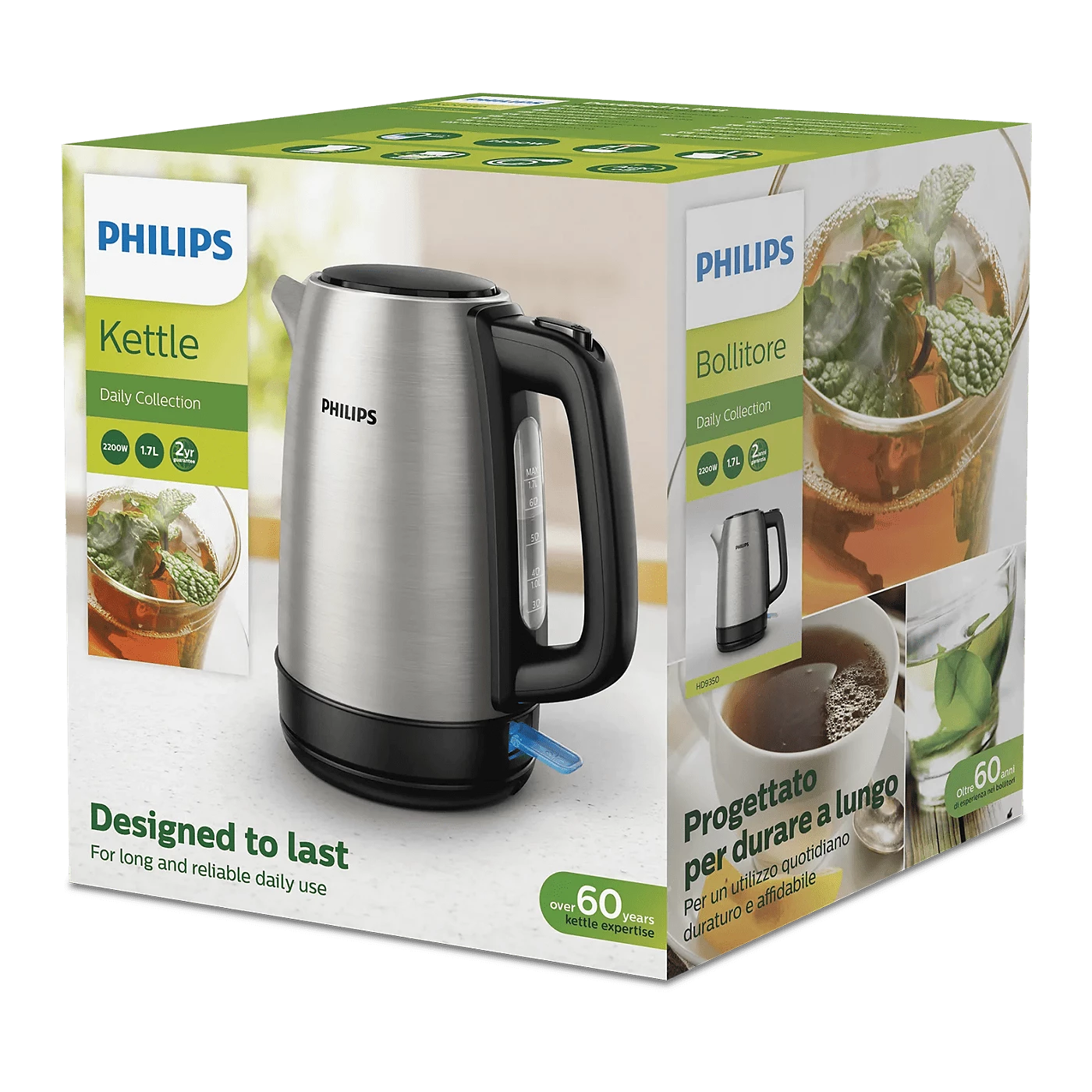 Philips Kettle - HD9350/90 - Stainless Steel Body, 2200 W Rapid Boil, And a Fine Micro-Mesh Filter