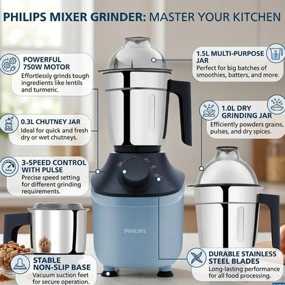 Philips Mixer Grinder - HL7773/01 - Large Stainless Steel Jars, Intelligent Speed Control, And Durable Triple Bearing Construction