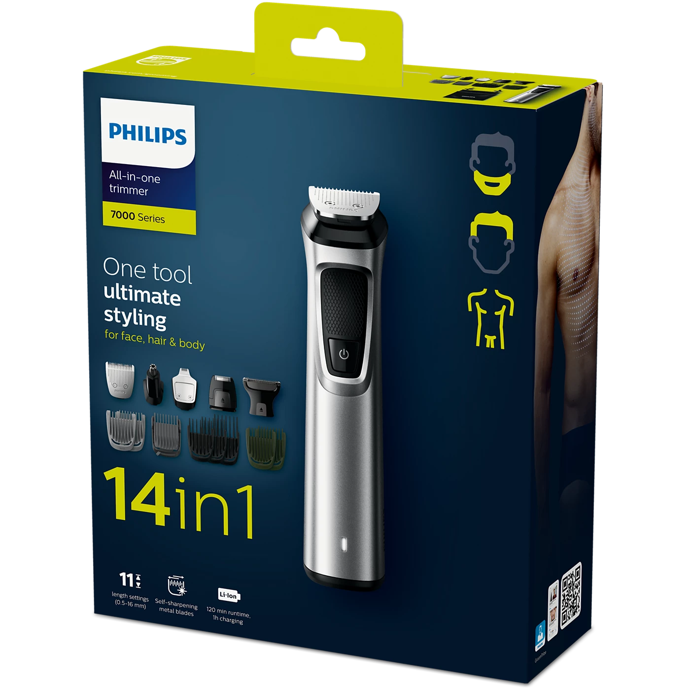 Philips Multi Purpose Grooming - MG7720/15 - SteelPrecision Blades, Smart BeardSense Motor Technology, 15 Attachments, And a 120-minute Battery