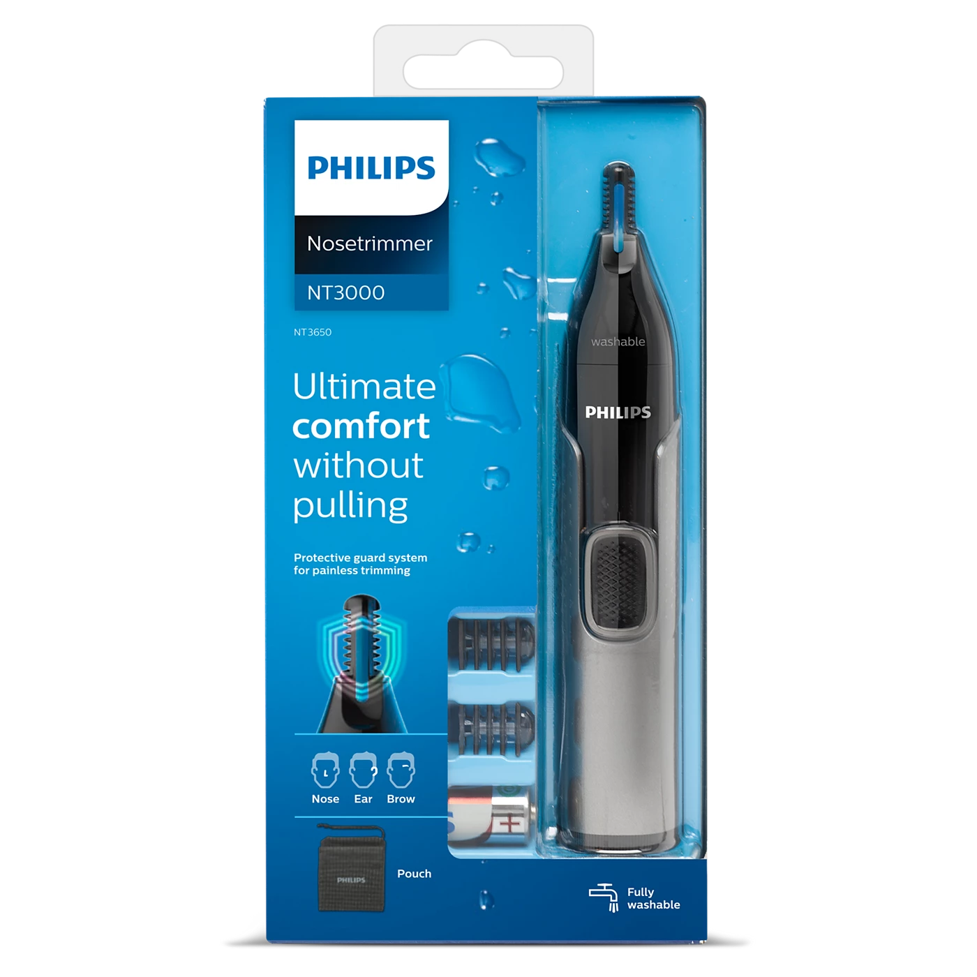 Philips Nose and Ear Trimmer - NT3650/16 - Built-In Eyebrow Trimmer, Dual-Sided Design, And Fully Washable Heads