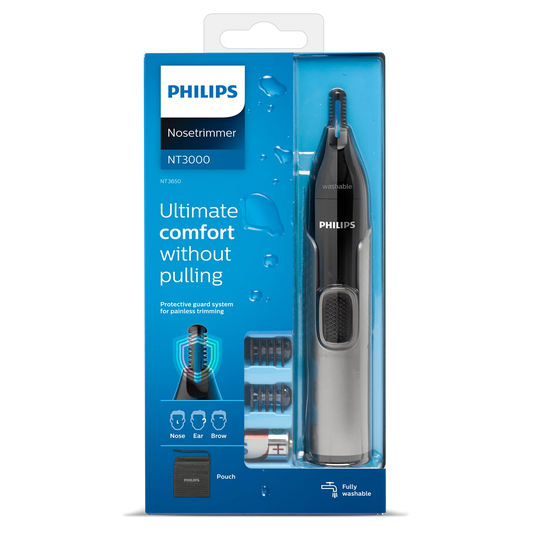 Philips Nose and Ear Trimmer - NT3650/16 - Built-In Eyebrow Trimmer, Dual-Sided Design, And Fully Washable Heads