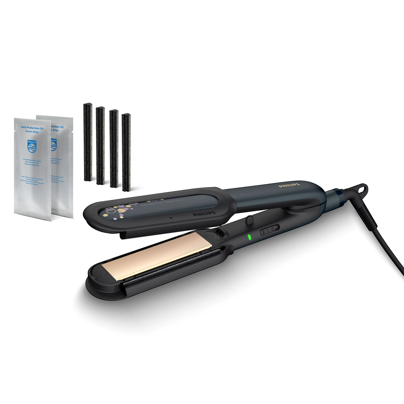 Philips Nourish Care - BHS507/40 - Features Argan Oil-Infused Ceramic Plates, 6 Temperature Settings Up To 210°C, And ThermoShield Protection
