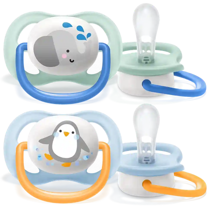 Philips Avent Soother Pacifier Air 0-6M Boy Elephant - SCF080/05 - Ultra-Lightweight Silicone Teat And A Cute Elephant-Themed Shield