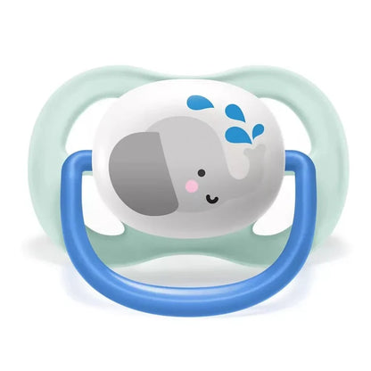 Philips Avent Soother Pacifier Air 0-6M Boy Elephant - SCF080/05 - Ultra-Lightweight Silicone Teat And A Cute Elephant-Themed Shield