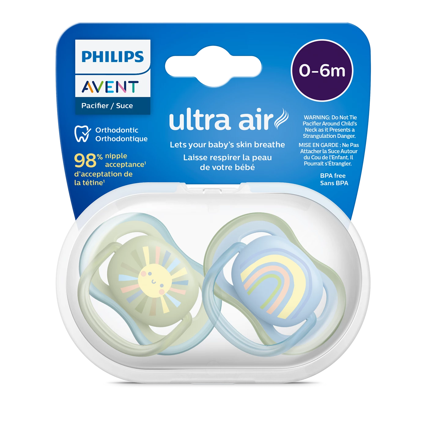 Philips Avent Soother Pacifier Air 0-6M - Ultra-Light Silicone Teats And Ventilated Shields