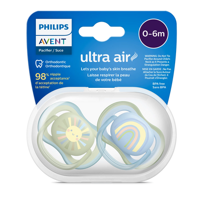 Philips Avent Soother Pacifier Air 0-6M - Ultra-Light Silicone Teats And Ventilated Shields