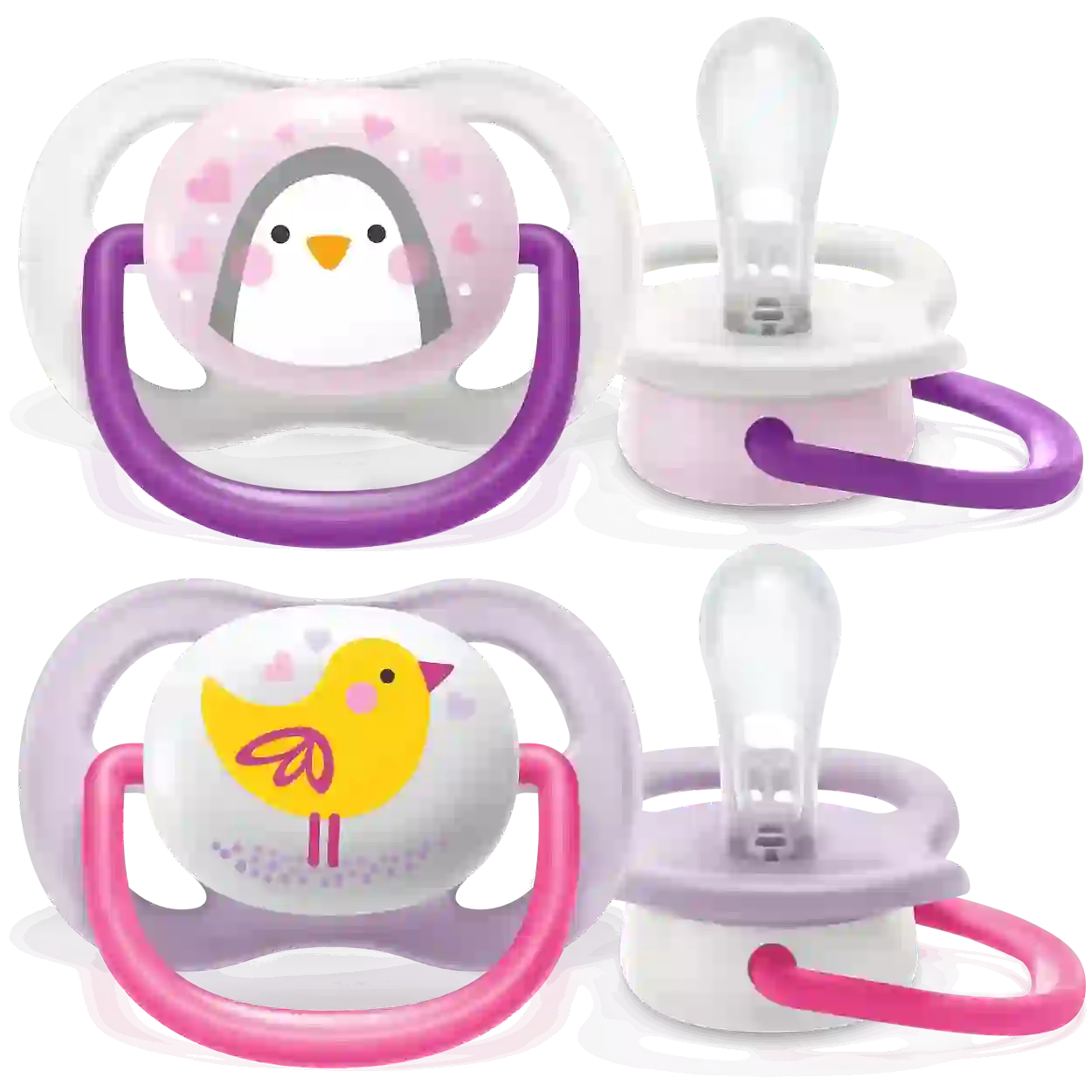 Philips Avent Soother Pacifier Air 0-6M Girl Penguin - SCF080/06 - Ultra-Lightweight Silicone Teat And A Cute Penguin-Themed Shield