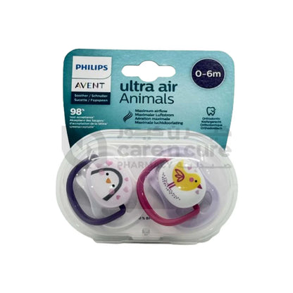 Philips Avent Soother Pacifier Air 0-6M Girl Penguin - SCF080/06 - Ultra-Lightweight Silicone Teat And A Cute Penguin-Themed Shield