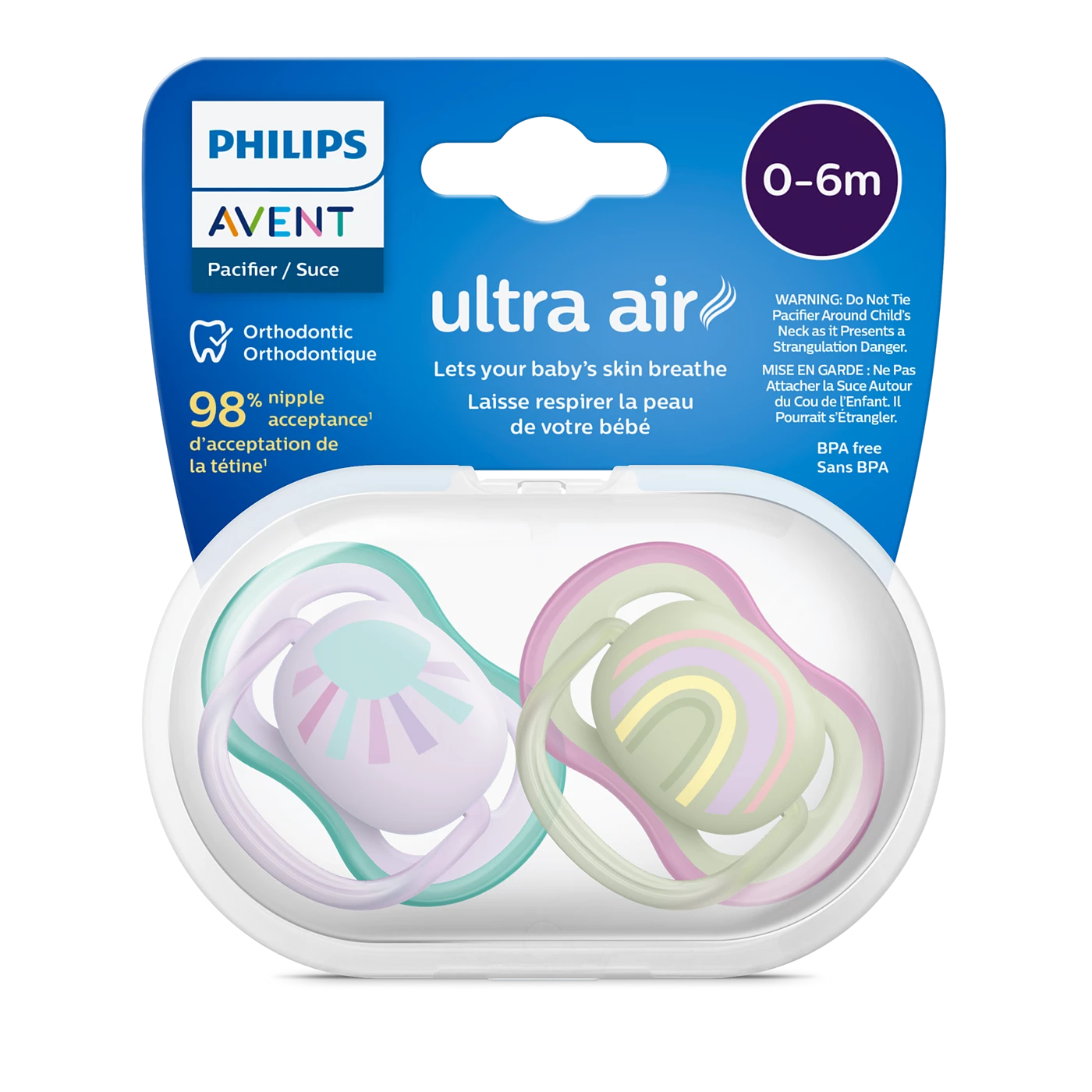 Philips Avent Soother Pacifier Air 0-6M - Ultra-Light Silicone Teats And Ventilated Shields