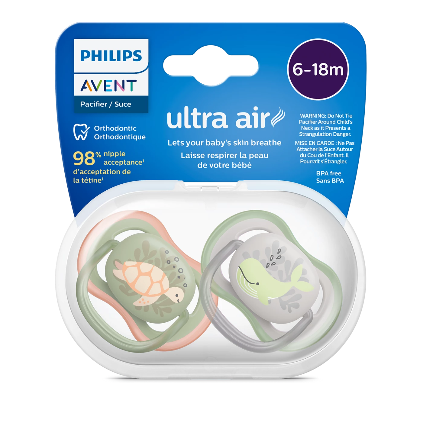 Philips Avent Soother Pacifier Air 6-18M - Ultra-Light Silicone Teats And Ventilated Shields